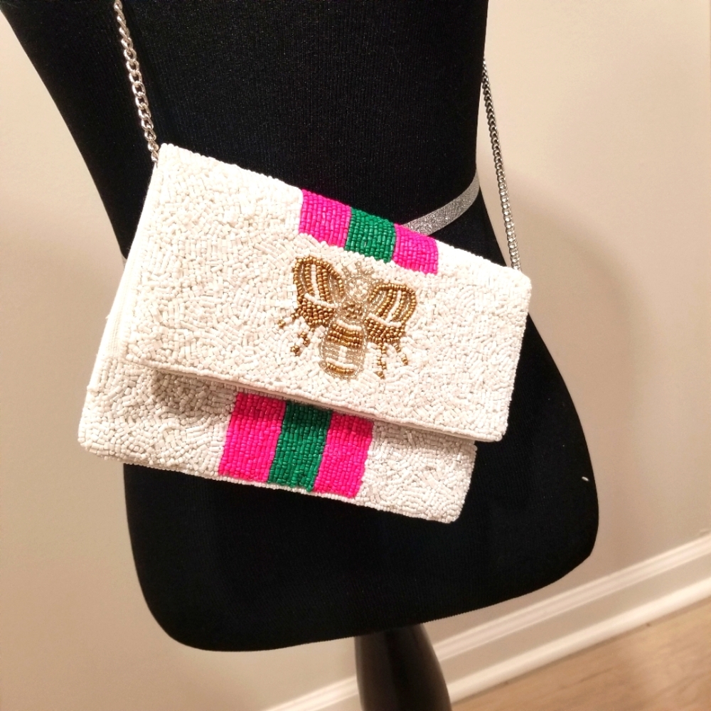 Pink and Green petite beaded clutch.